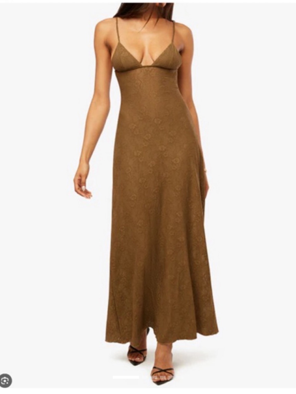 NWT WeWoreWhat Olive-Brown V-Front Lace Slip On Maxi Dress with Spaghetti Strap